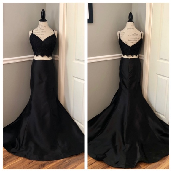 NEW ALYCE PARIS SZ 12 BLACK TWO PIECE LACE BEADED FORMAL EVENING GOWN - Picture 2 of 16